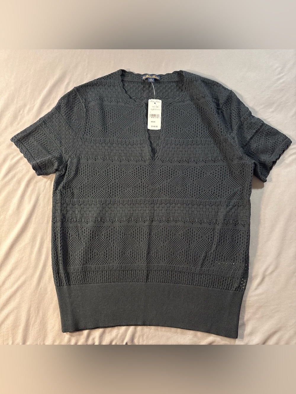 Brooks Brothers Women Knit Sweater Short Sleeve Navy Sz M Preppy Classic NWT